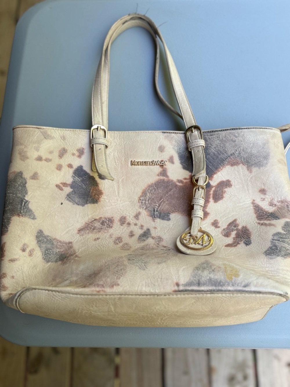 Montana West Cream Cow Print Bag Set with Gold Accent Charm